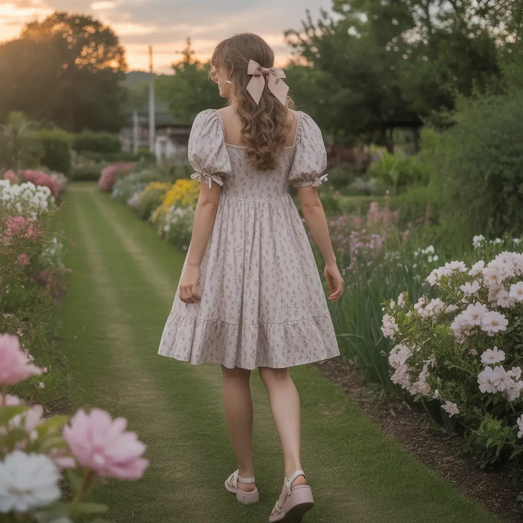 Floral Babydoll Dress with Ribbon Accents