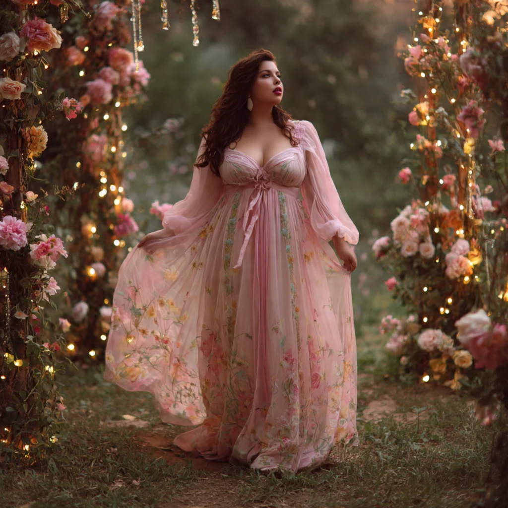 15 Best Plus Size Prom Outfit Ideas to Shine on Your Big Night 3 Flowy Chiffon Empire Waist Gown