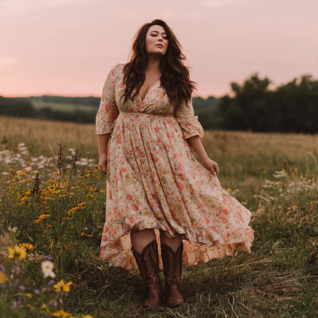 Flowy Maxi Dress with Cowboy Boots