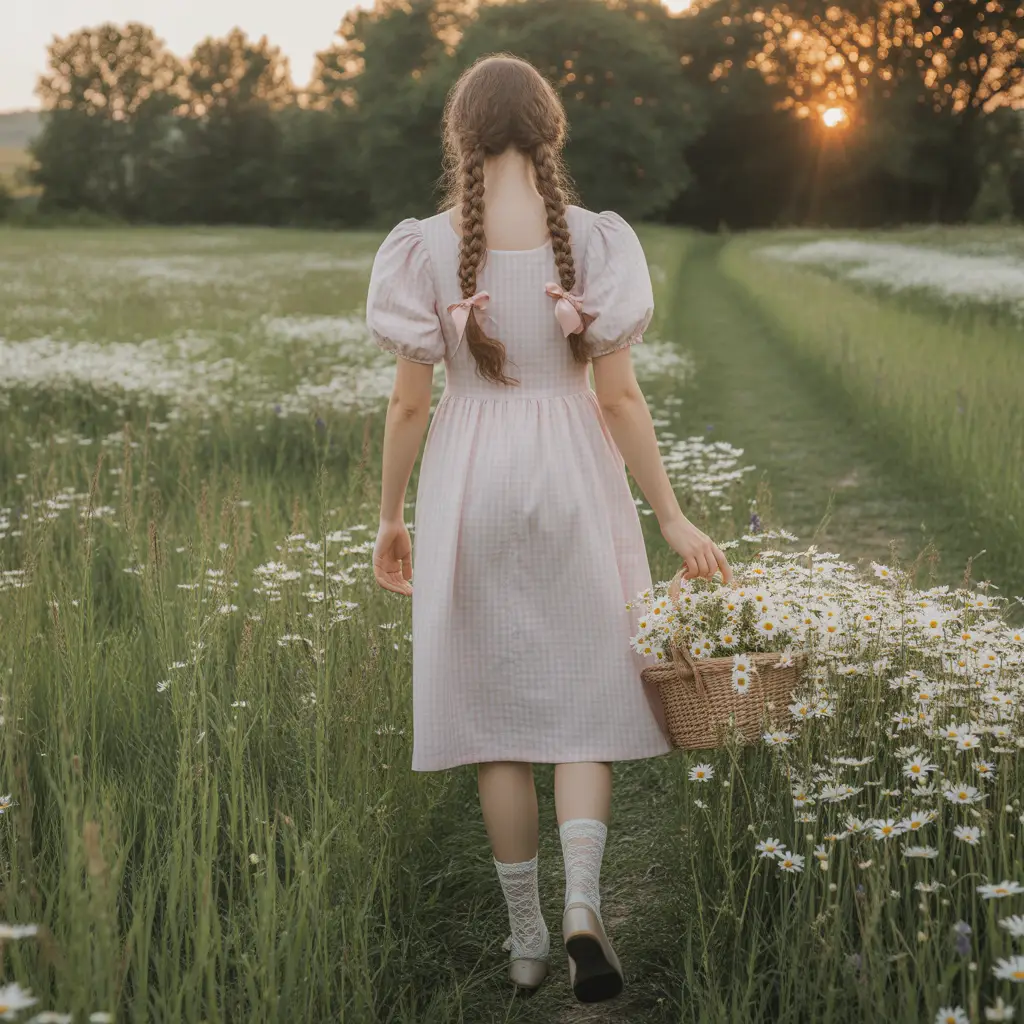 Gingham Dress with Puff Sleeves