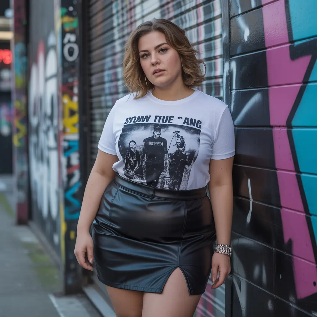 Graphic Tee and Leather Skirt
