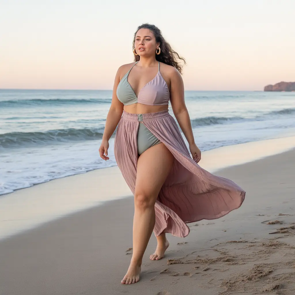 18 Best Plus Size Swimwear Outfit Ideas for Confident Summer Style 3 High-Waisted Bikini with a Flow Skirt