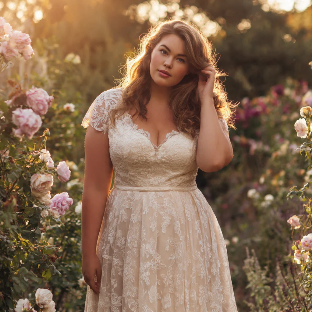 15 Best Plus Size Prom Outfit Ideas to Shine on Your Big Night 9 Lace A-Line Dress with Cap Sleeves