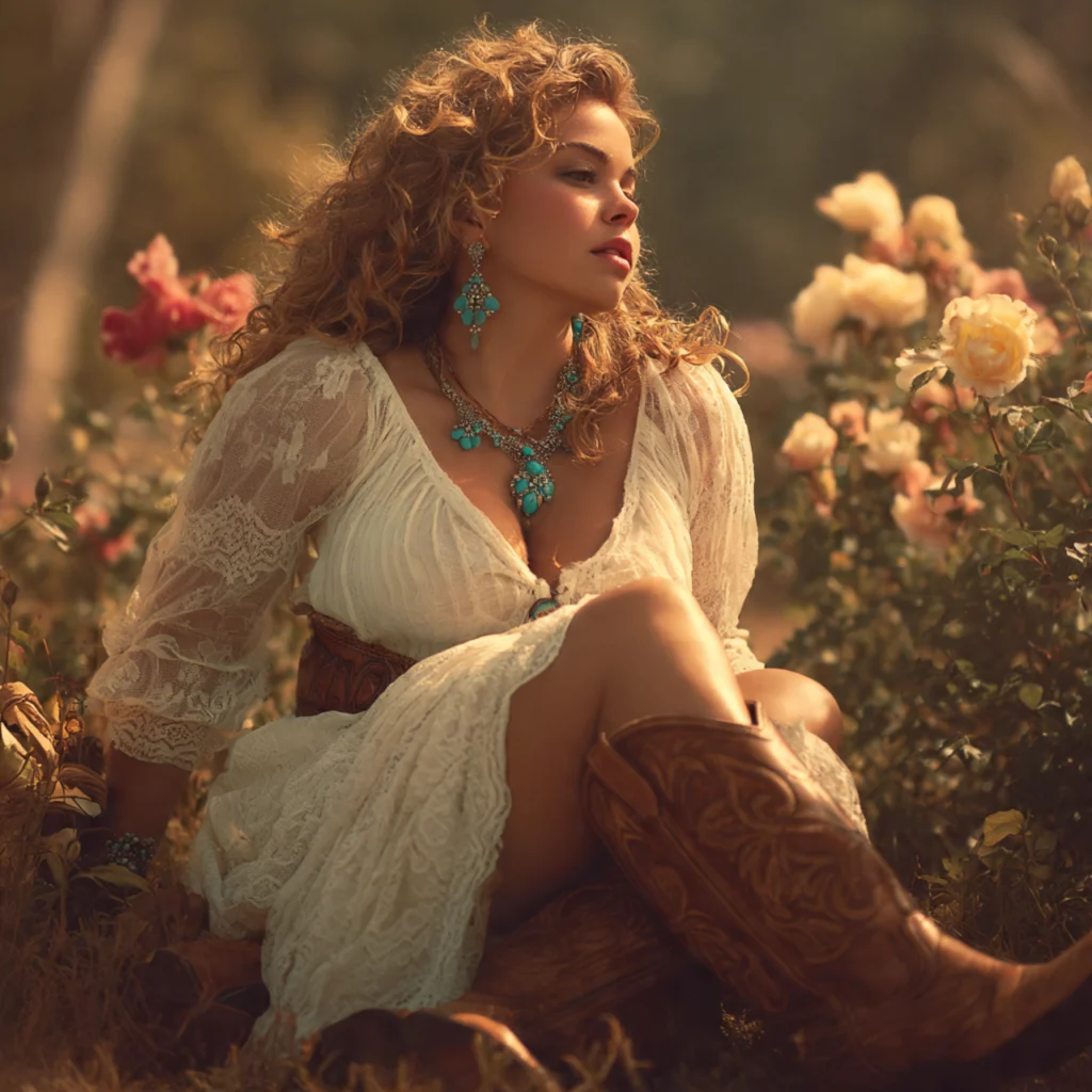 Lace Dress with Cowgirl Boots