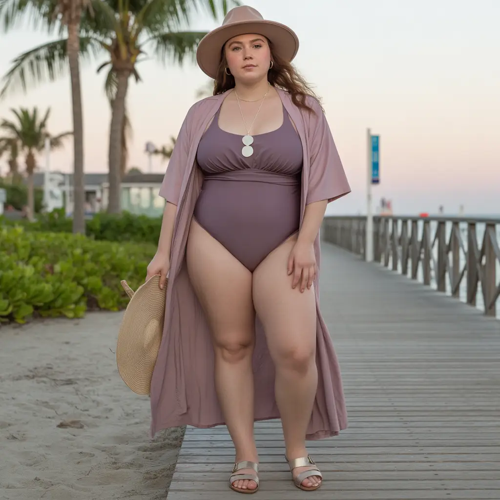 18 Best Plus Size Swimwear Outfit Ideas for Confident Summer Style 17 Layered Beach Ready Look