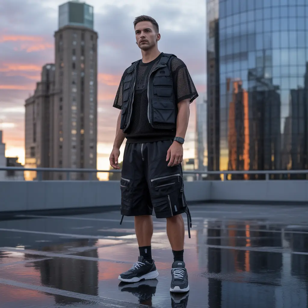 Mesh Tops with Techwear Shorts