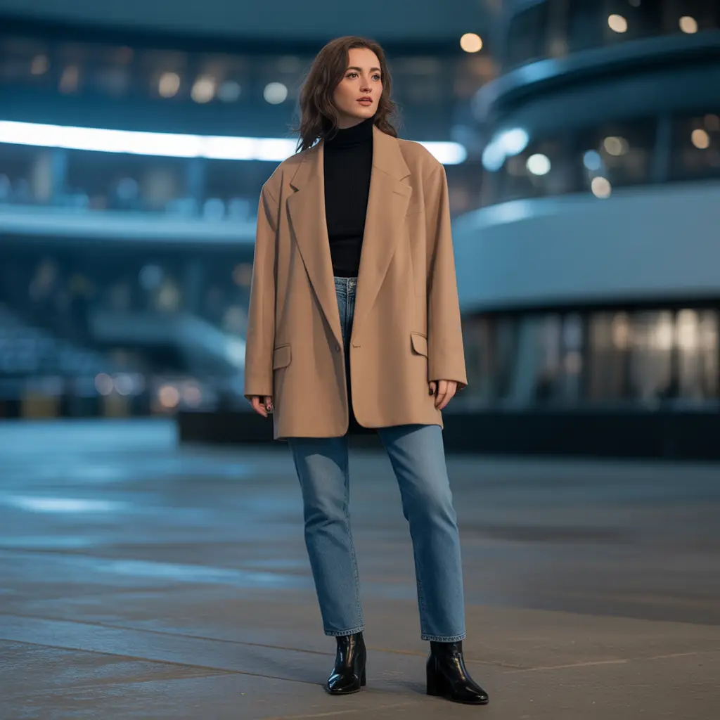 Oversized Blazer with Turtleneck and Jeans