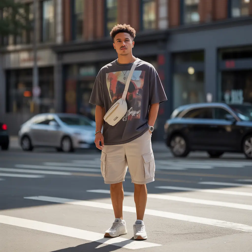 Oversized Graphic Tees with Cargo Shorts