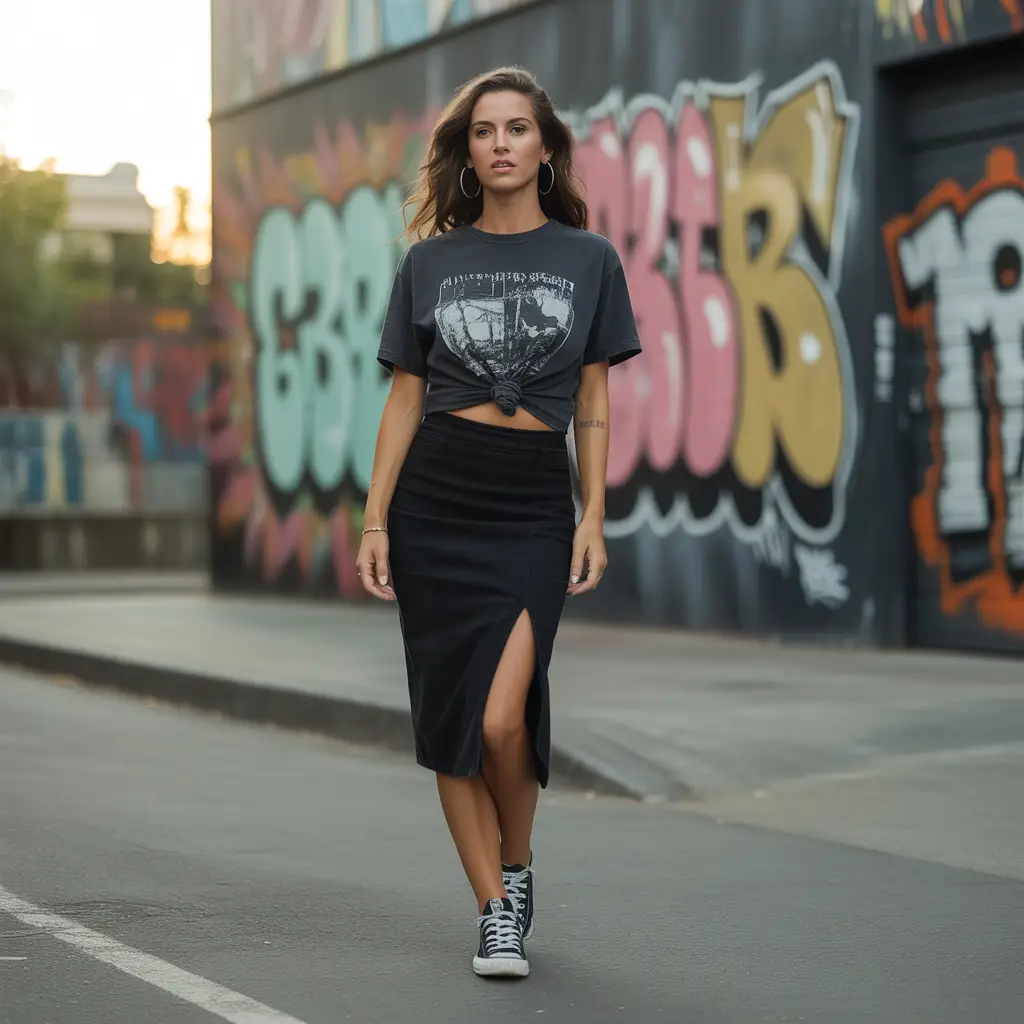 Pencil Skirt with Graphic Tee