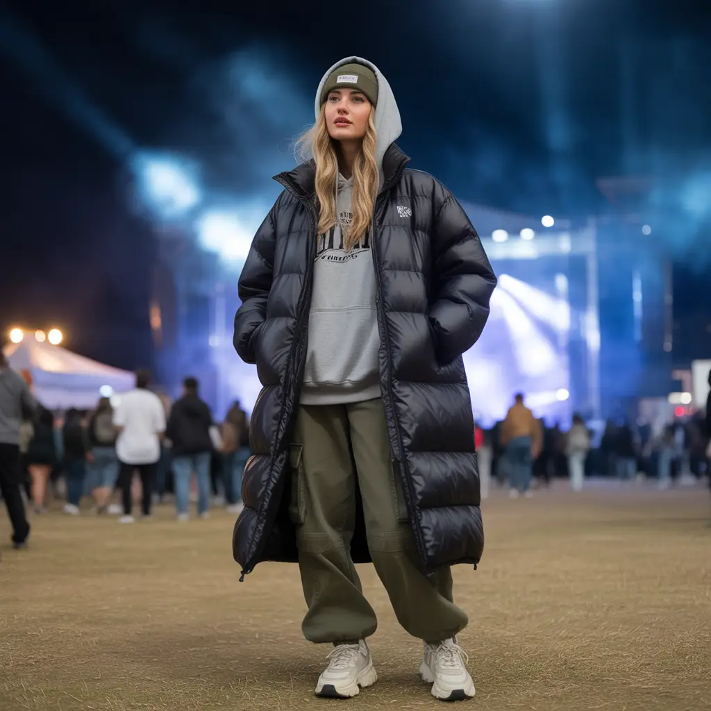 Puffer Coat with Streetwear Layers