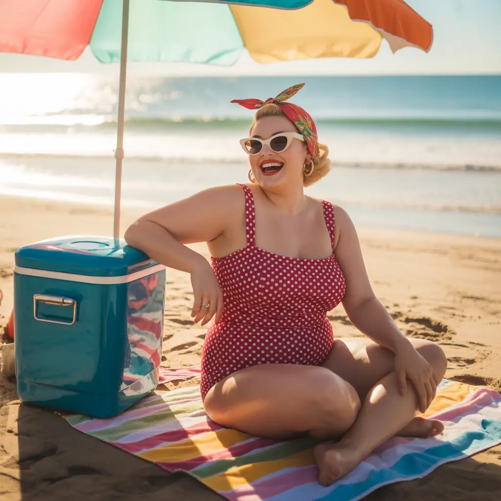 18 Best Plus Size Swimwear Outfit Ideas for Confident Summer Style 6 Retro Polka Dot Style