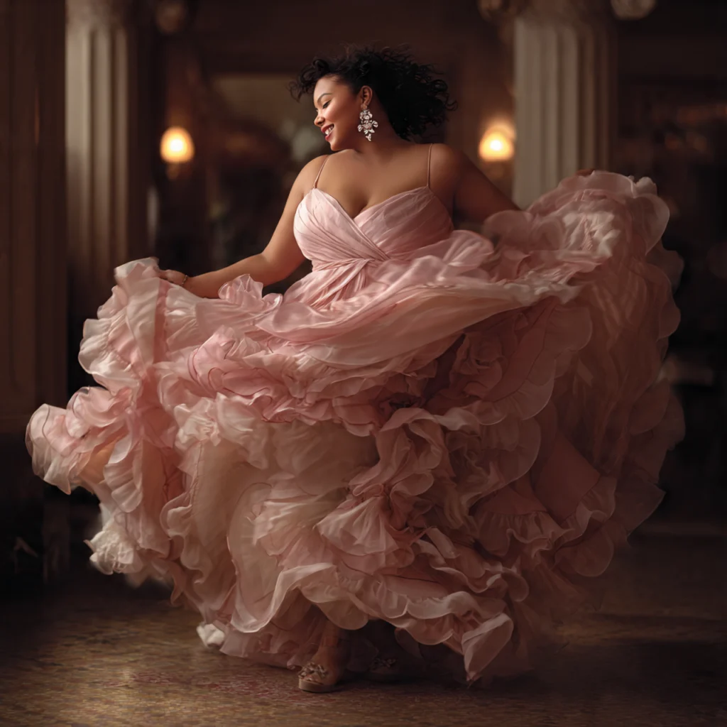 15 Best Plus Size Prom Outfit Ideas to Shine on Your Big Night 15 Ruffled Gown with Layers