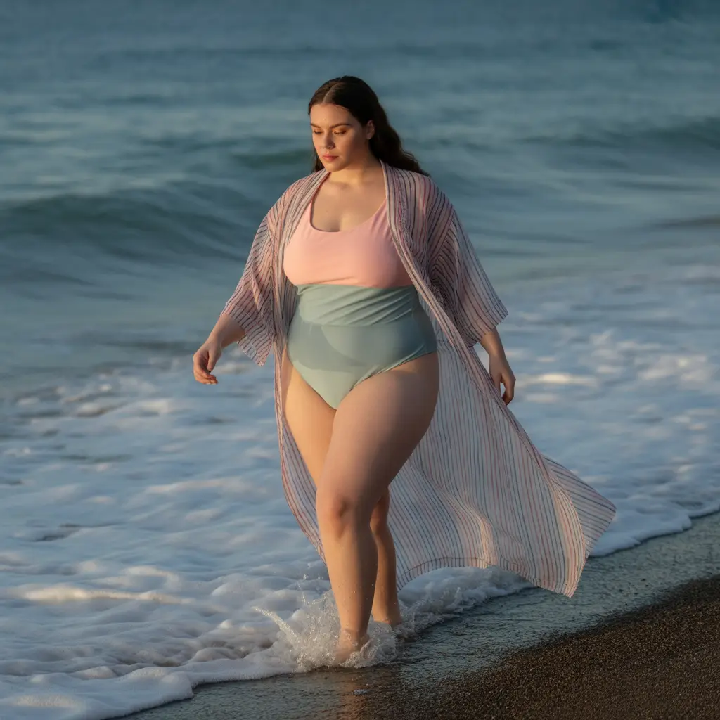 18 Best Plus Size Swimwear Outfit Ideas for Confident Summer Style 9 Sheer Maxi Cover-Up Magic