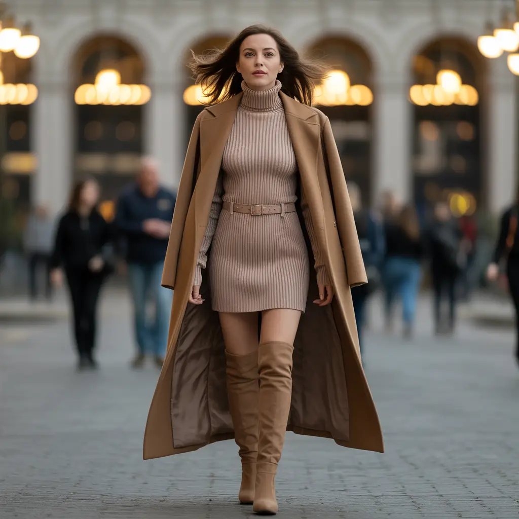 Turtleneck Dress with Over-the-Knee Boots