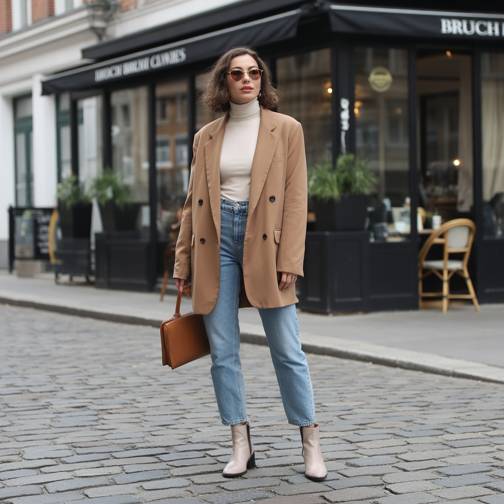 Oversized Blazer with Turtleneck and Jeans