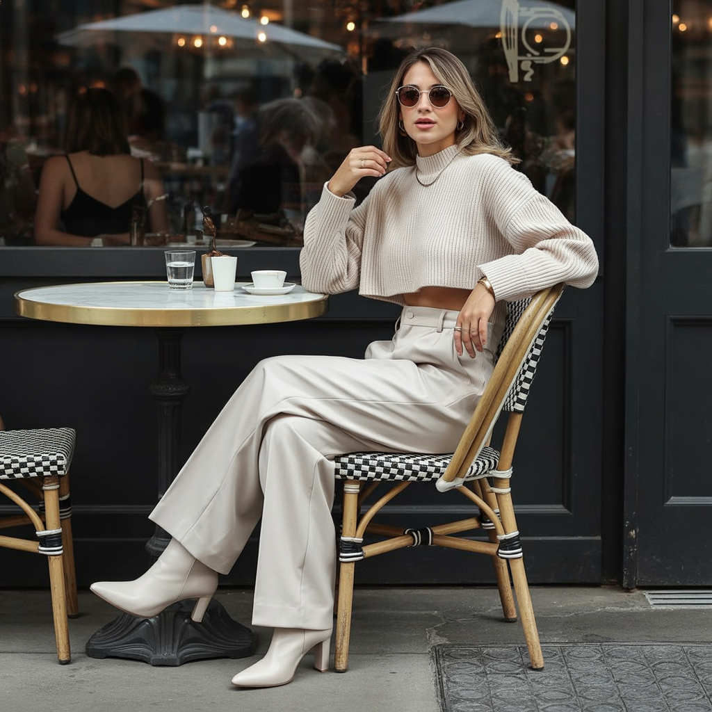Cropped Sweater with High-Waist Trousers
