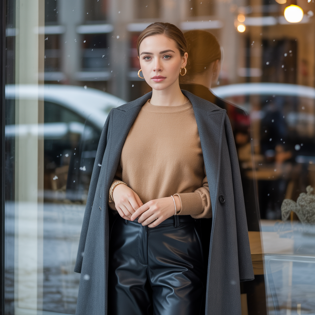 Faux Leather Pants with Cashmere Sweater