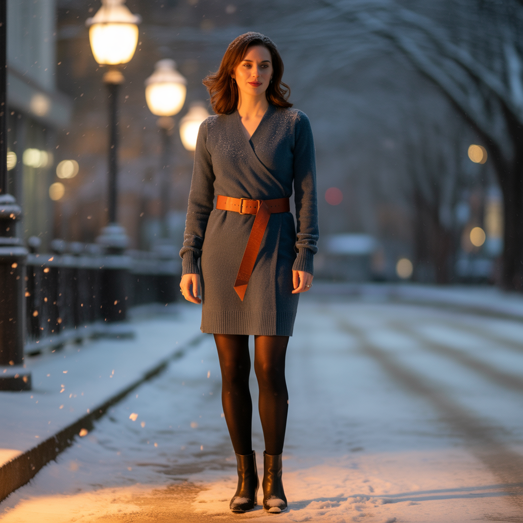 Wrap Sweater Dress with Belt