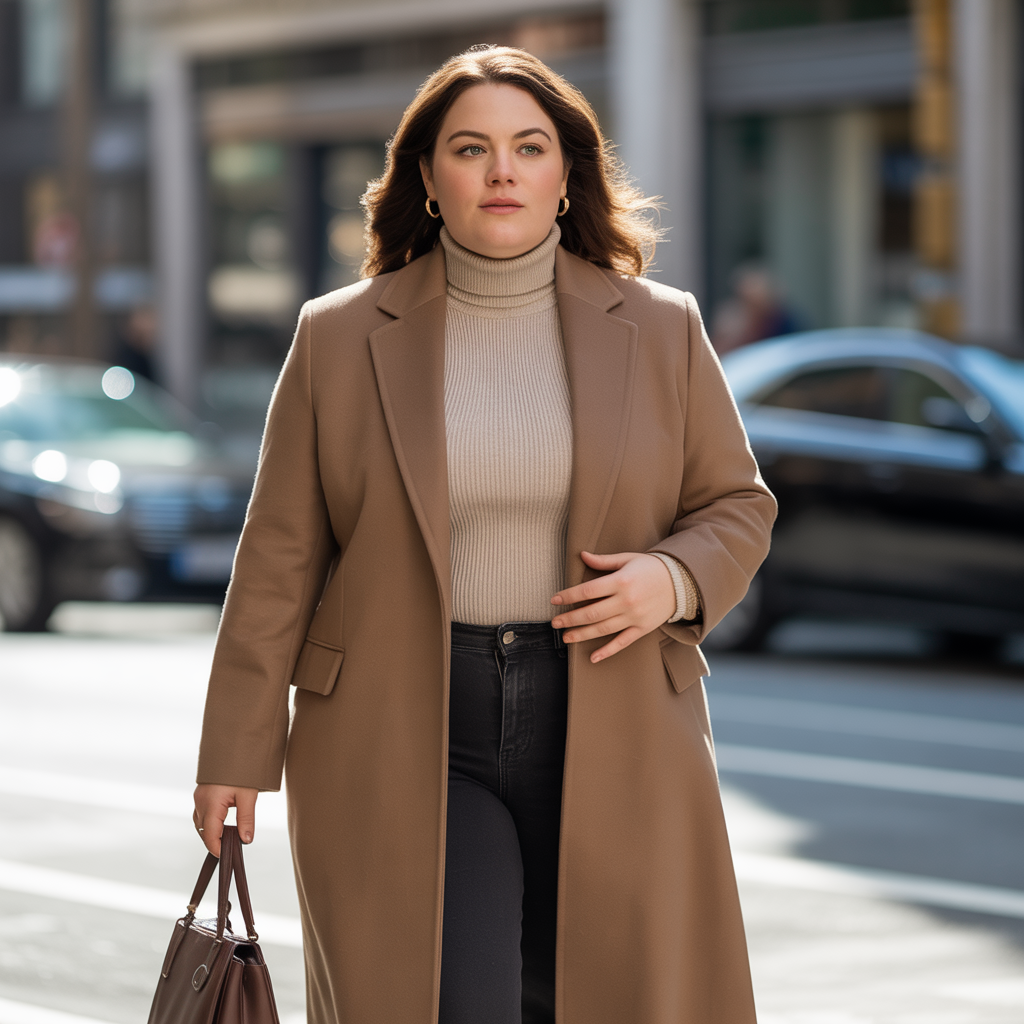 Plus Size Winter Outfits: 18 Chic Ideas to Stay Warm & Stylish 1 Tailored Wool Coat with Turtleneck Layers