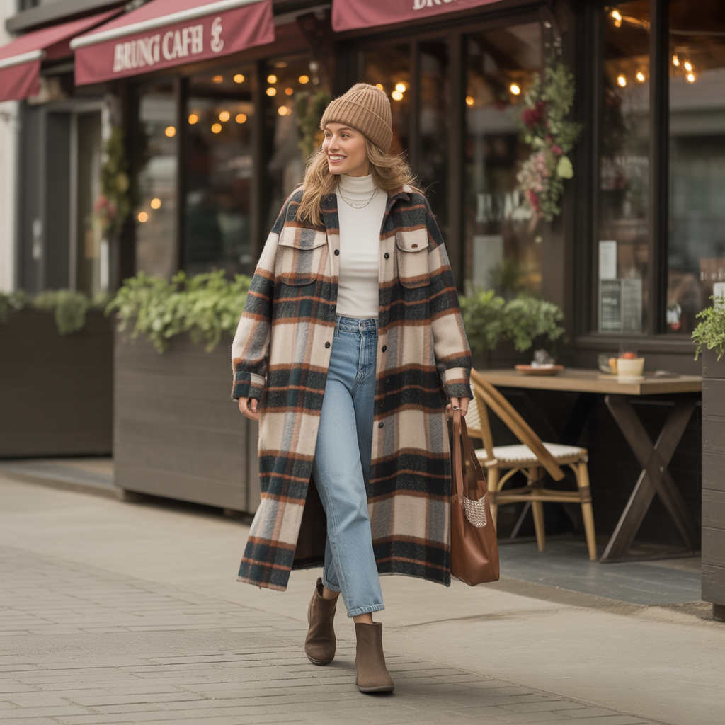 Plaid Shacket with Jeans and Beanie