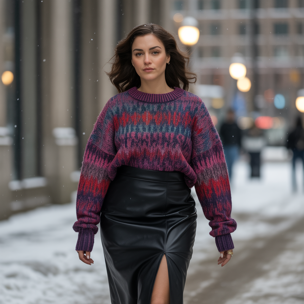 Plus Size Winter Outfits: 18 Chic Ideas to Stay Warm & Stylish 12 Statement Sweater with Leather Skirt