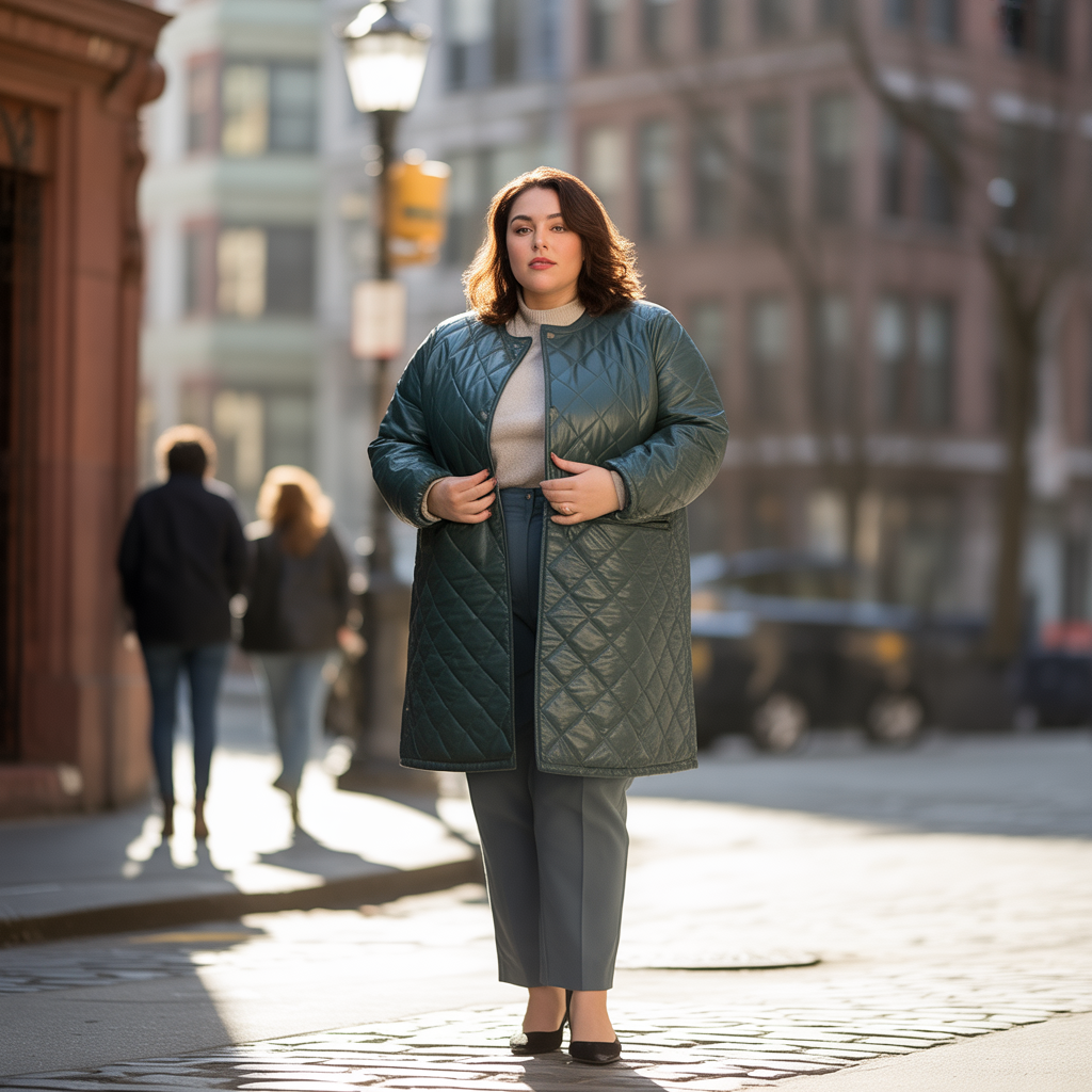 Plus Size Winter Outfits: 18 Chic Ideas to Stay Warm & Stylish 13 Quilted Midi Coat with Straight Pants