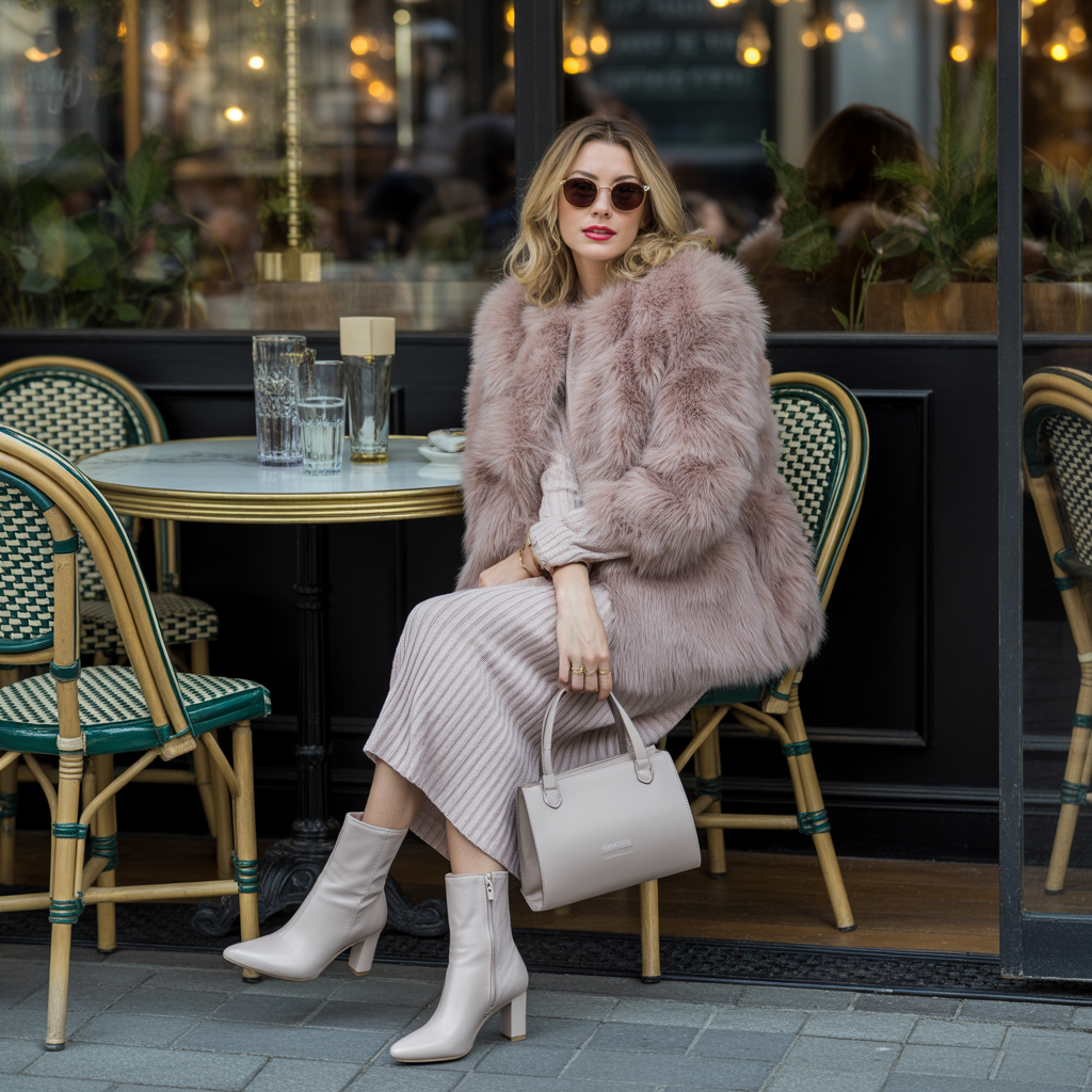 Faux Fur Jacket with Midi Dress