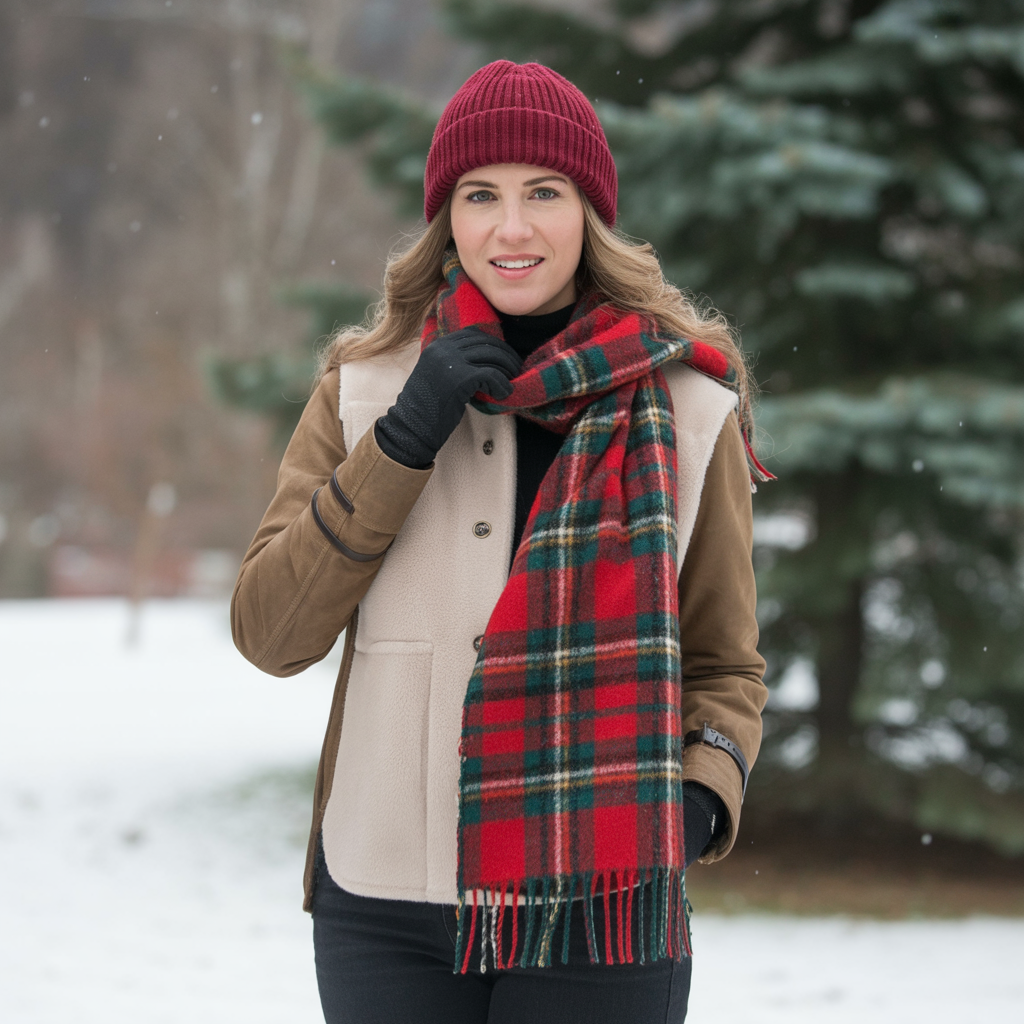 Textured Layers with Plaid Scarf