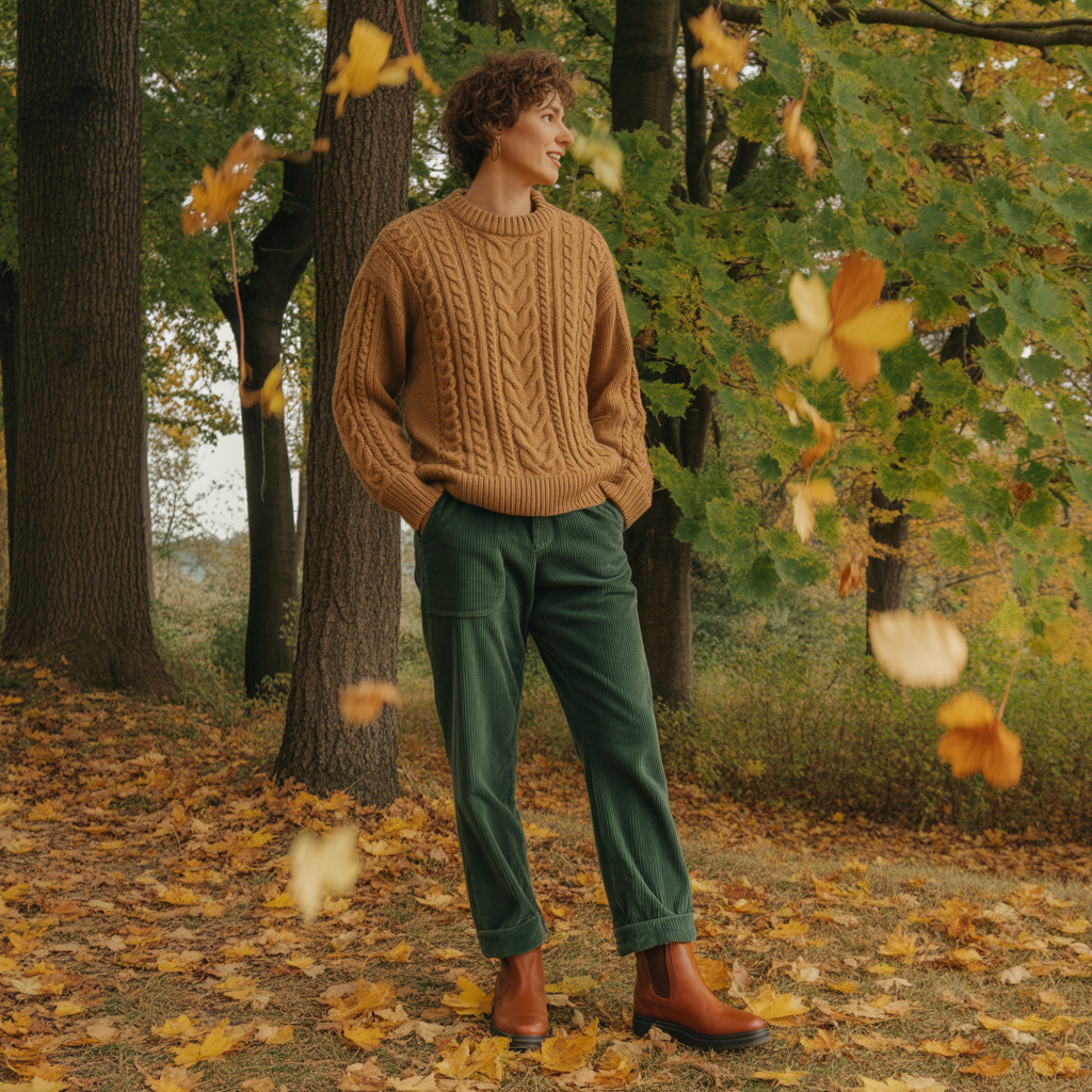 Cable Knit Sweaters with Corduroy Pants