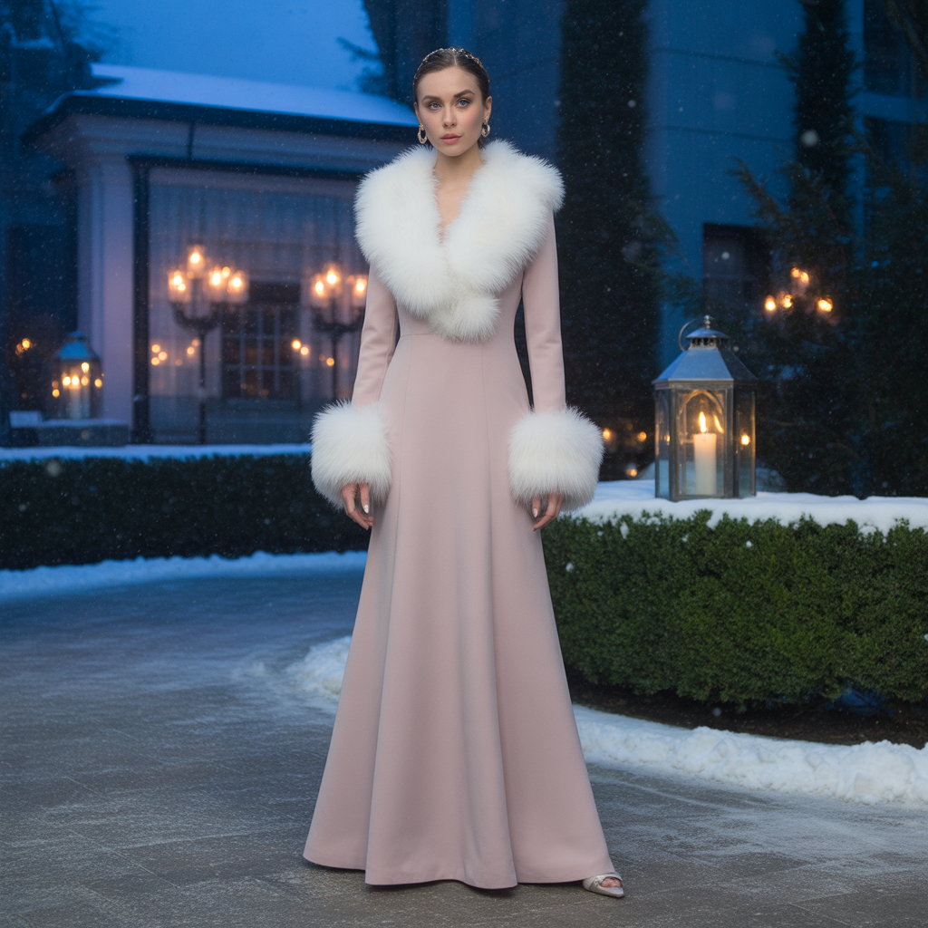 a luxurious formal gown with white faux DUov4cemQhSbRmq0ey24yQ Ru6Rau4LSteUZNKYMWZVuQ