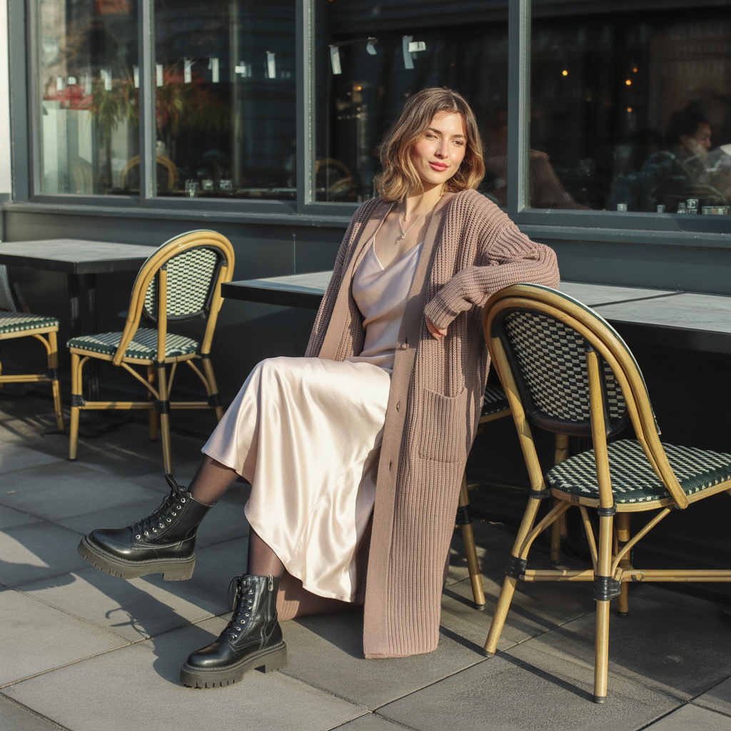 Longline Cardigan with Slip Dress