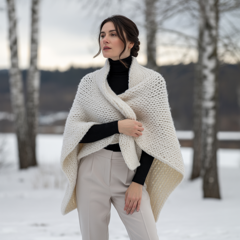 Knit Poncho over Layered Base