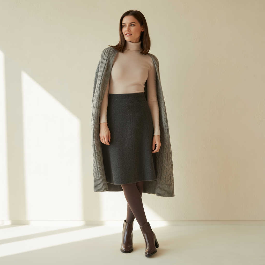 High-Waist Skirt with Turtleneck