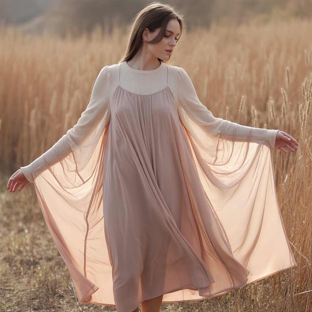 Sheer Sleeve Dress with Thermal Layer
