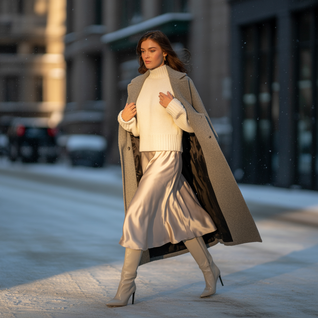 Chunky Knit Sweater with Midi Skirt