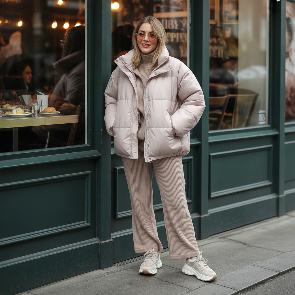 Puffer Jacket with Knit Set