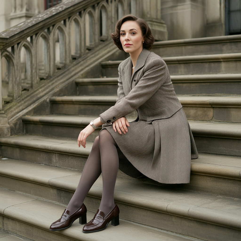 Tweed Blazer and Pleated Skirt