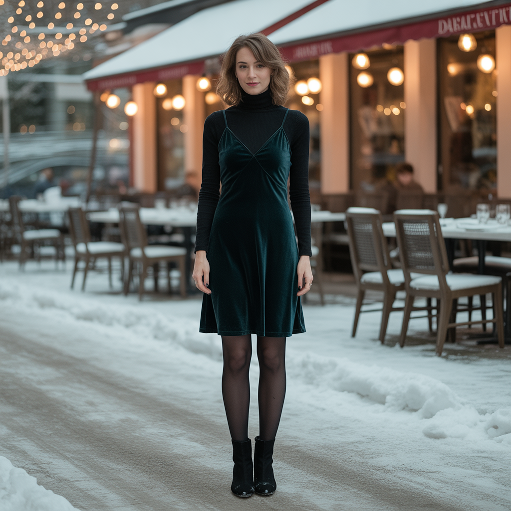 Velvet Slip Dress with Turtleneck