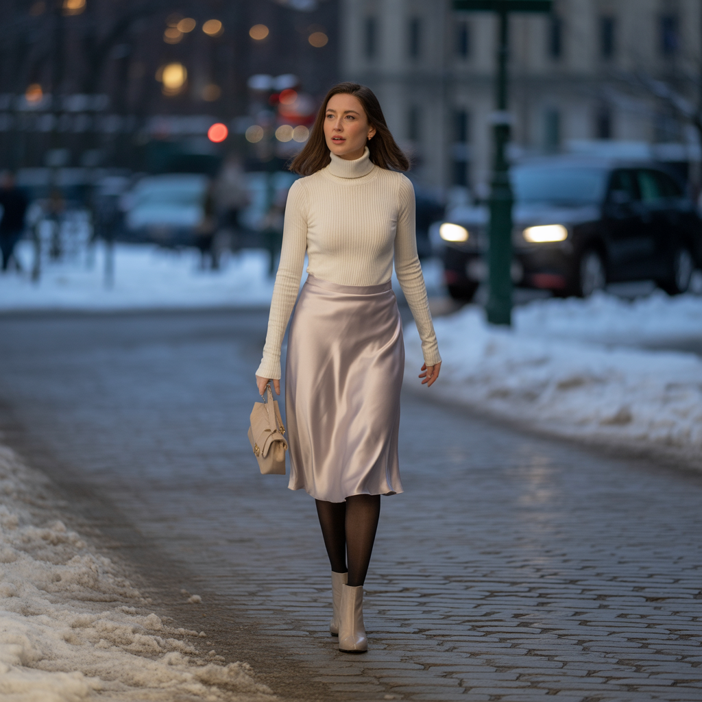 Turtleneck and Midi Skirt Combo