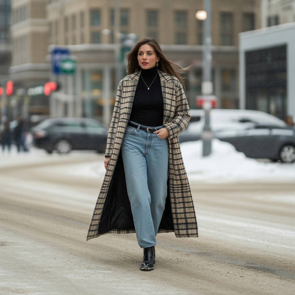 Plaid Coats with Turtlenecks