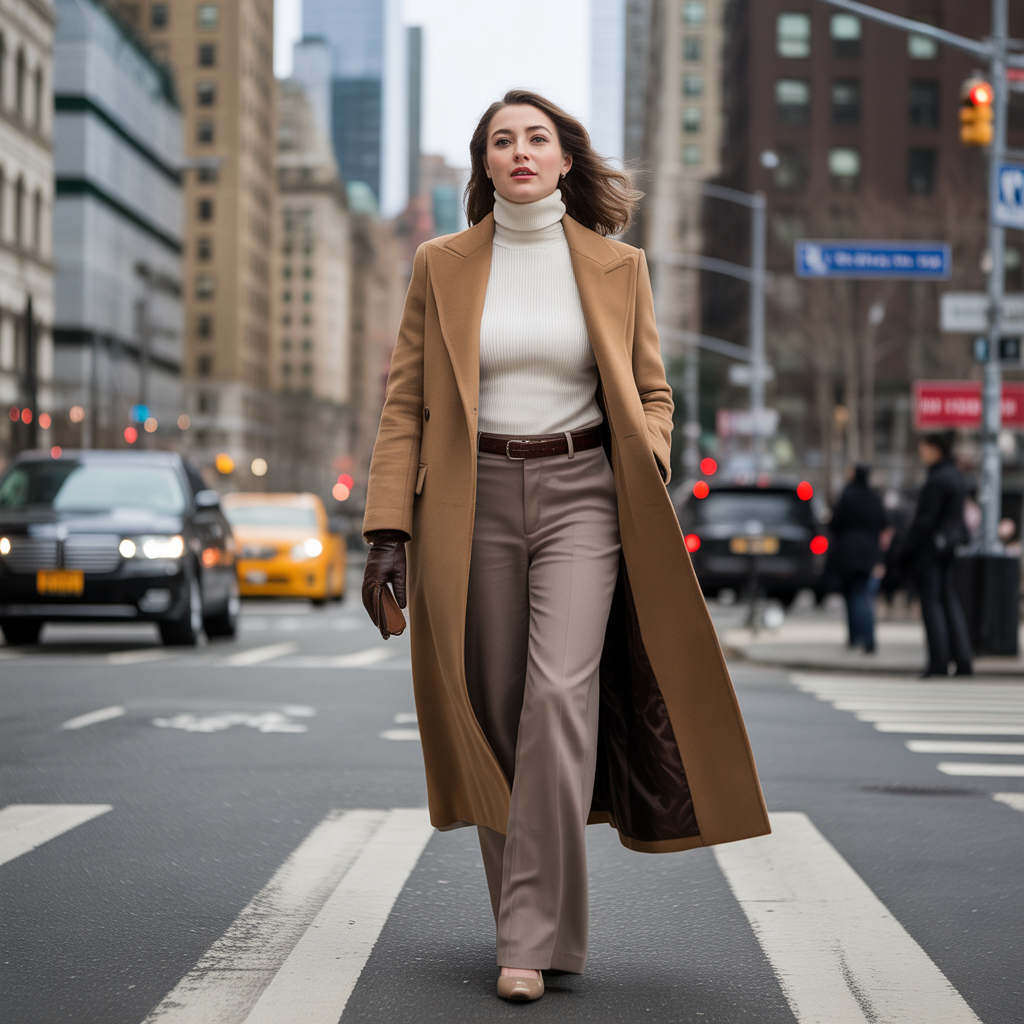 Classic Wool Coat with Tailored Trousers