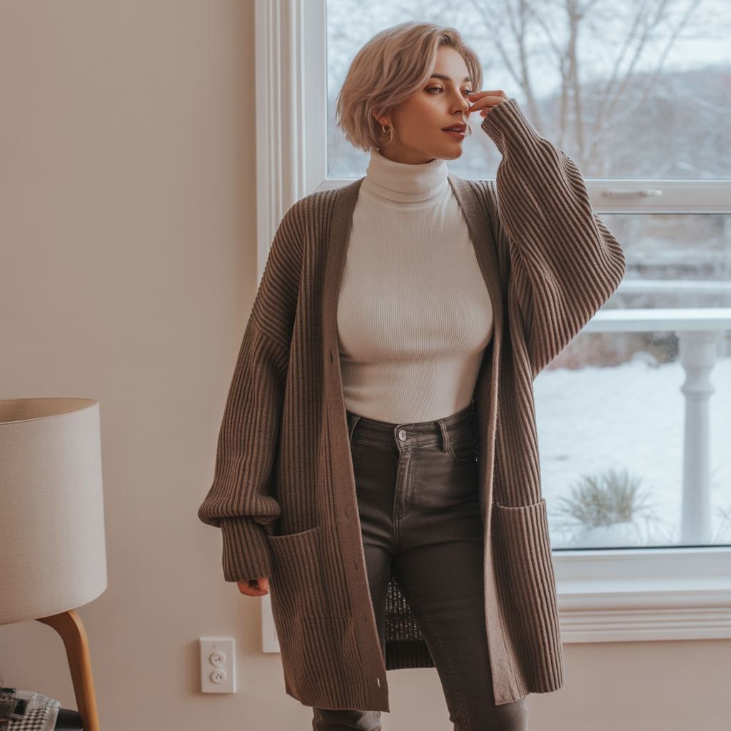 Plus Size Winter Outfits: 18 Chic Ideas to Stay Warm & Stylish 4 Oversized Cardigan over Fitted Layers
