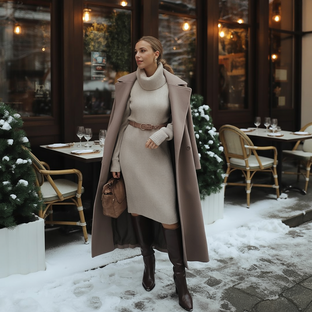 Cowl Neck Jumper Dress with Boots