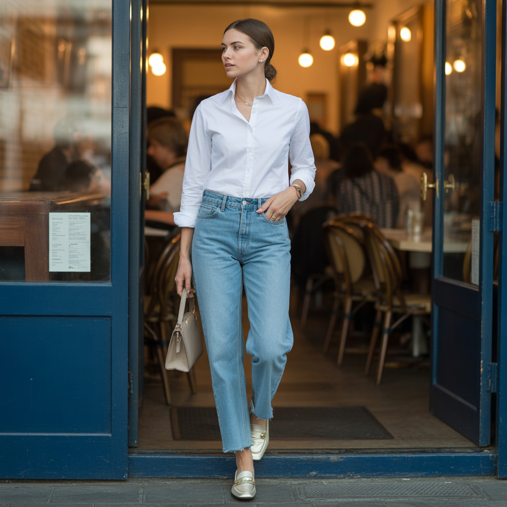 Crisp Button-Down and Straight Jeans