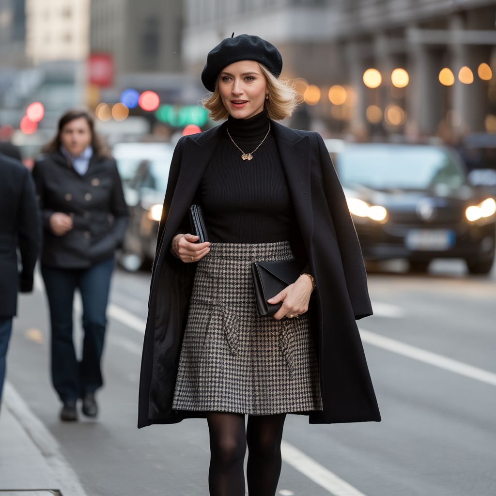 Turtleneck with Plaid Wool Skirt