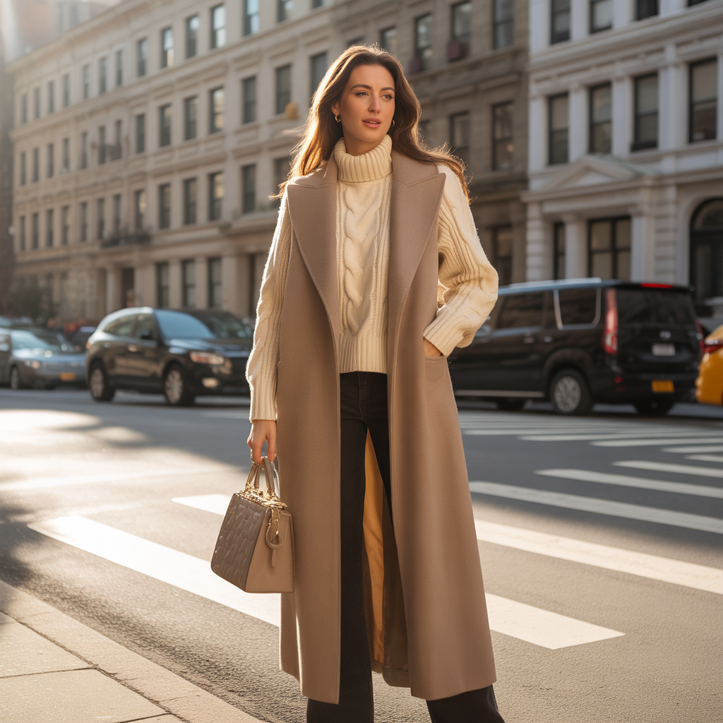 Cable Knit Sweater with Maxi Coat