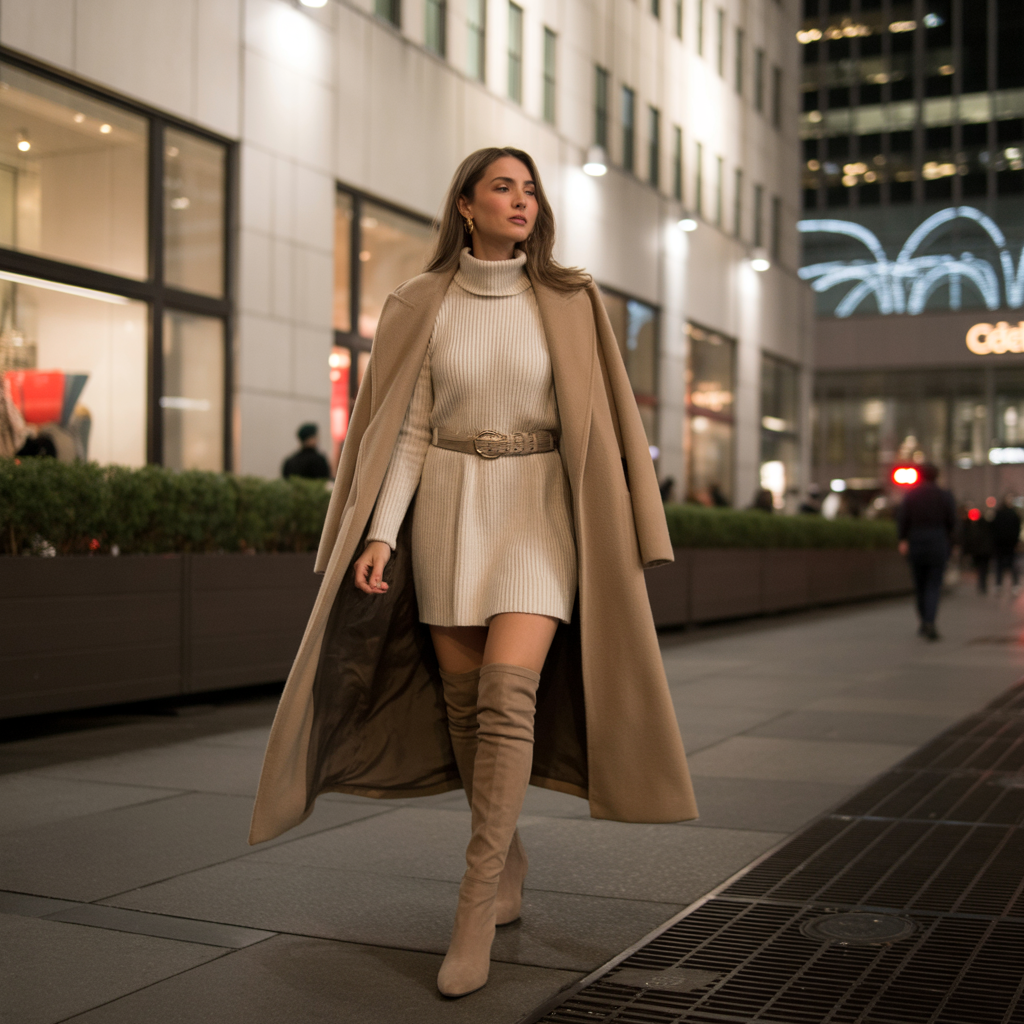 Sweater Dress with Over-the-Knee Boots