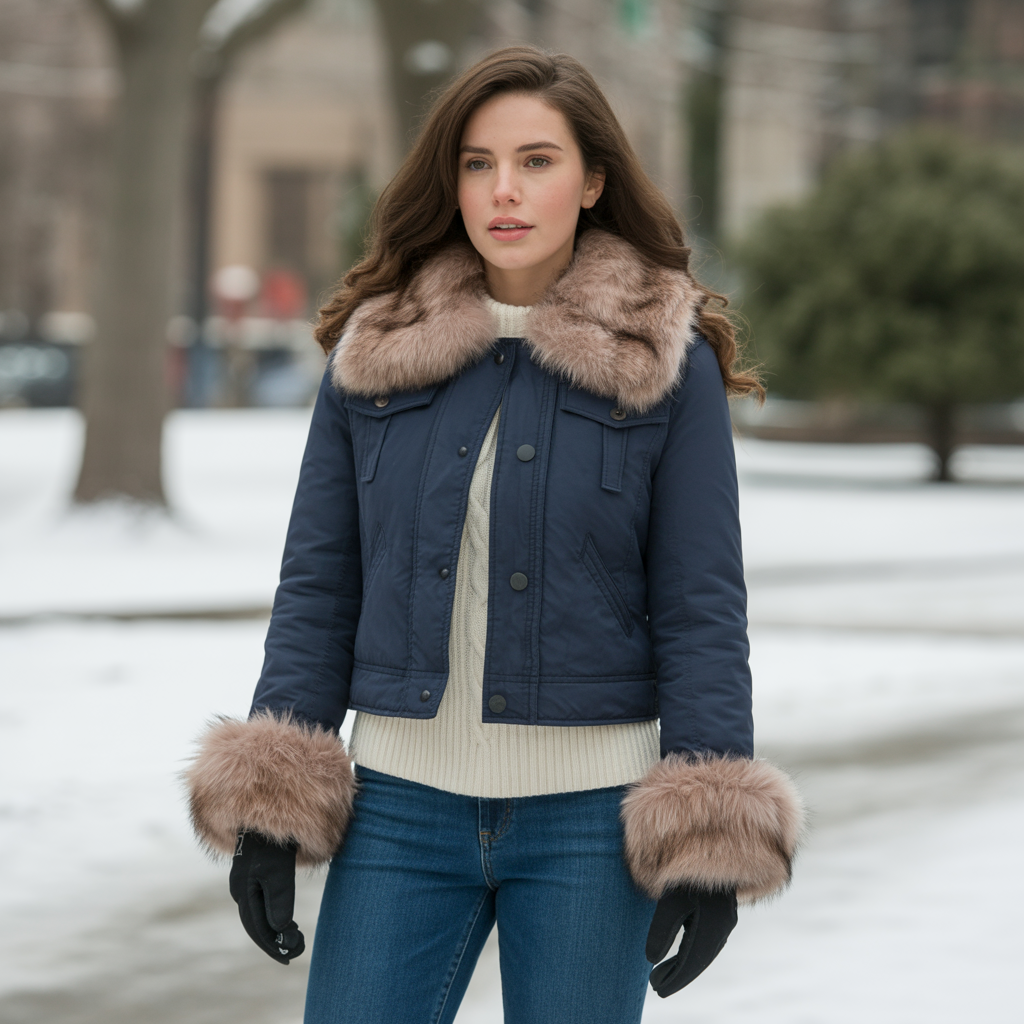 Faux Fur Trim Jacket with Jeans