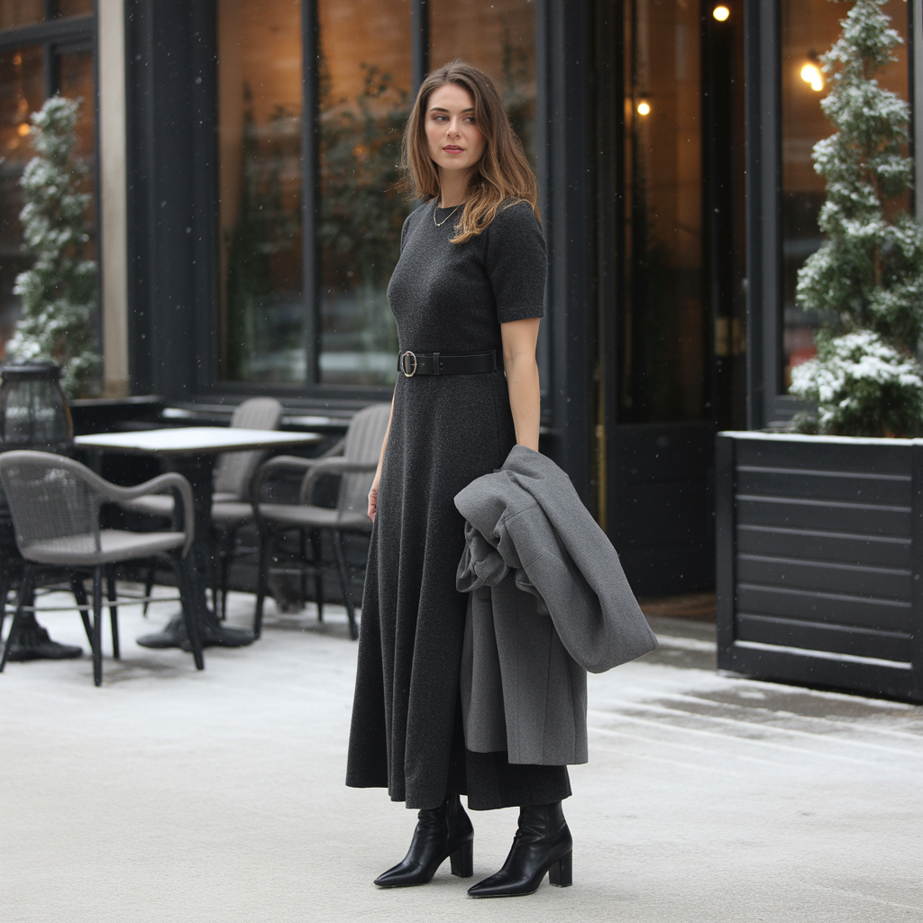 Wool Maxi Dress with Belt