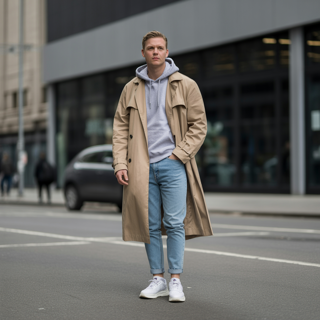 Hoodie Under a Trench Coat